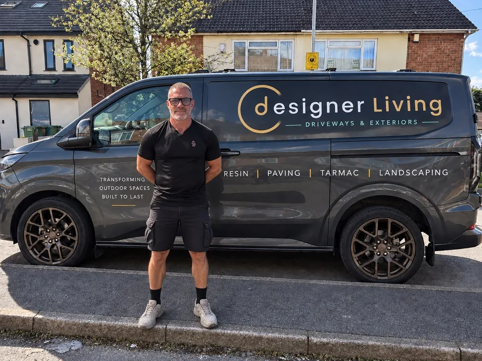 James Pitsillides, owner of Designer Living Driveways & Exteriors, with the company van